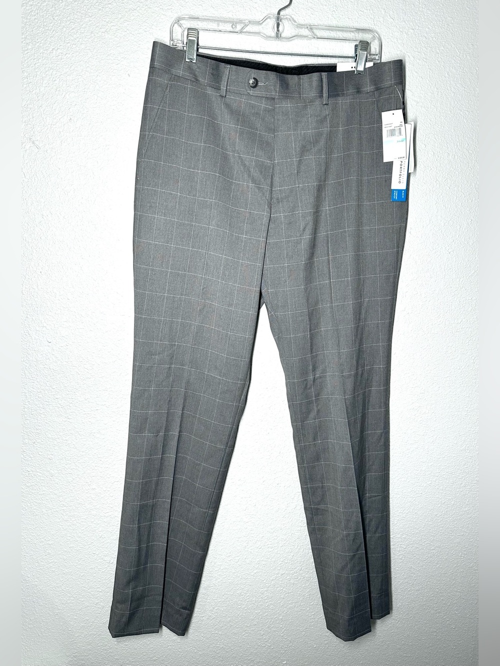 NWT Perry Ellis Men's Gray Plaid Slim-Fit Trousers Dress Pants Size 34x32